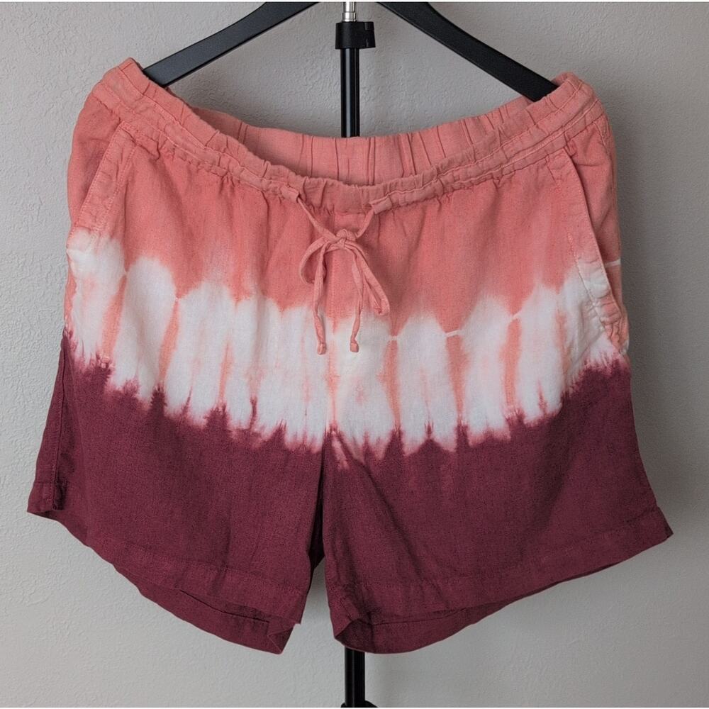 Old Navy Tie Dye Linen Blend Drawstring Shorts L Pink‎ Burgundy White